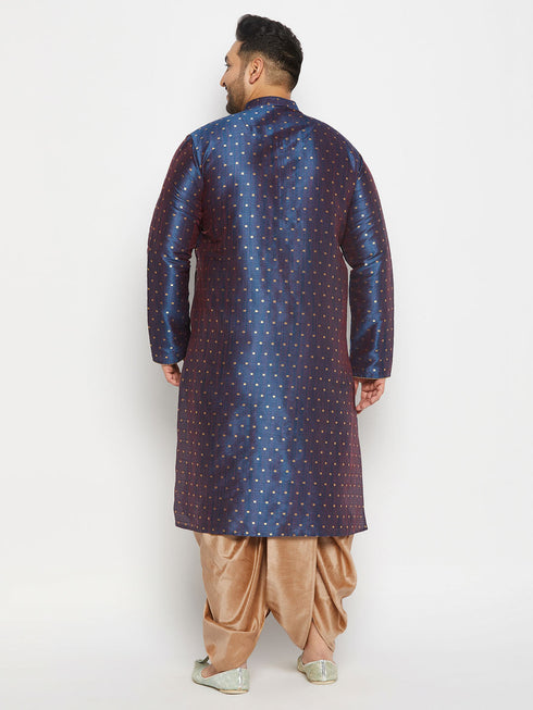 Vastramay Men's Plus Size Navy Blue Zari Weaved Kurta Dhoti Set